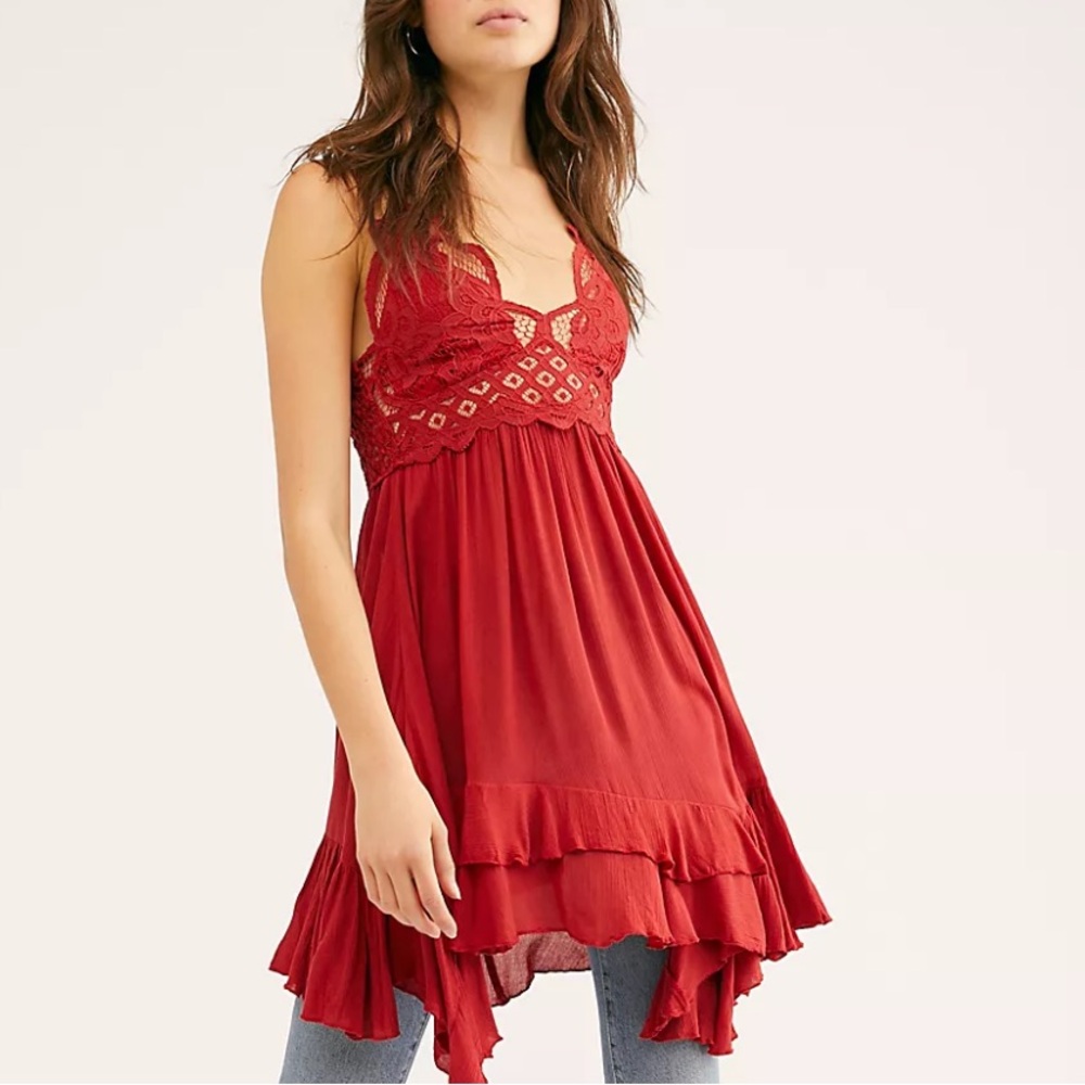 Free People Red Crochet-Trim Mini Dress